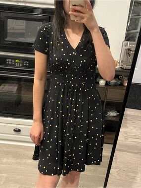 Calvin Klein Black Mini Dress with Gold & Cream Polka Dots